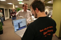 Justdave with an iSight, delivering a videocast through Wifi
